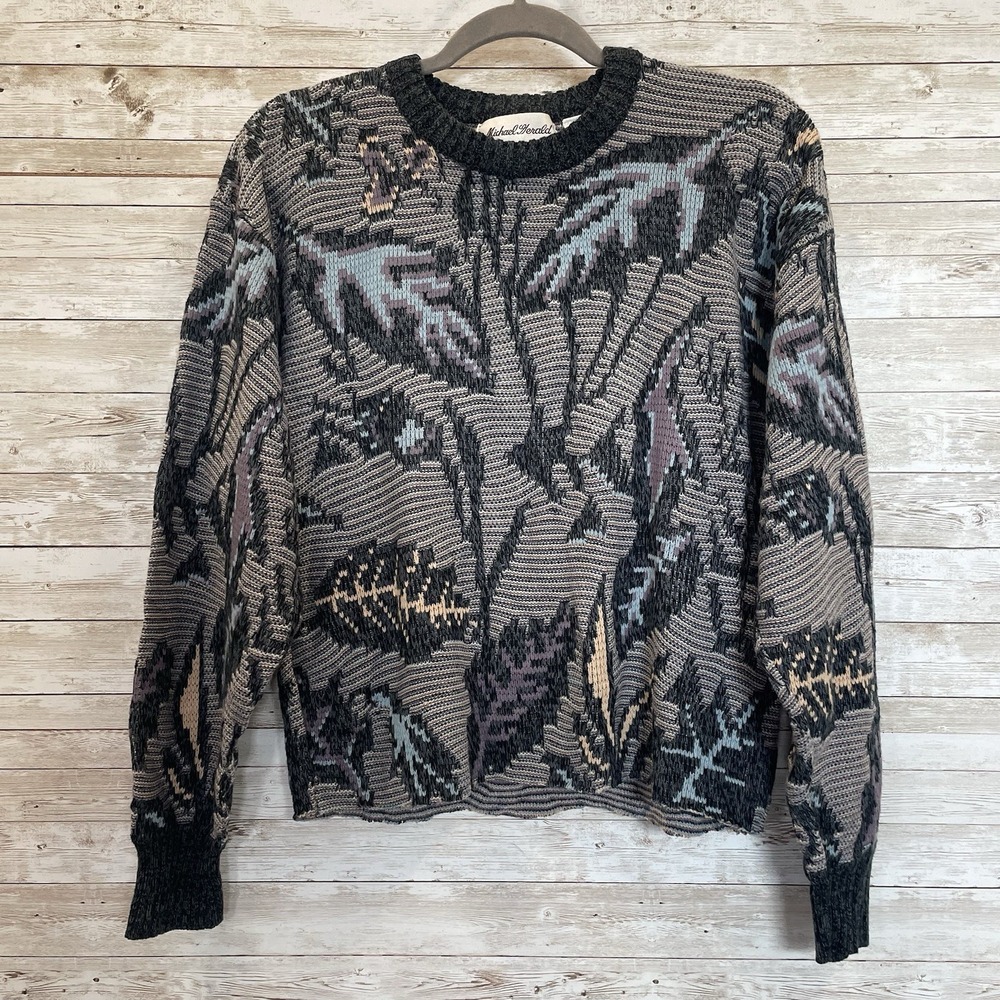 Vintage 80s-90s Michael Gerald Mens M Sweater Geometric Cosby Grandpa Knit READ - Picture 2 of 7